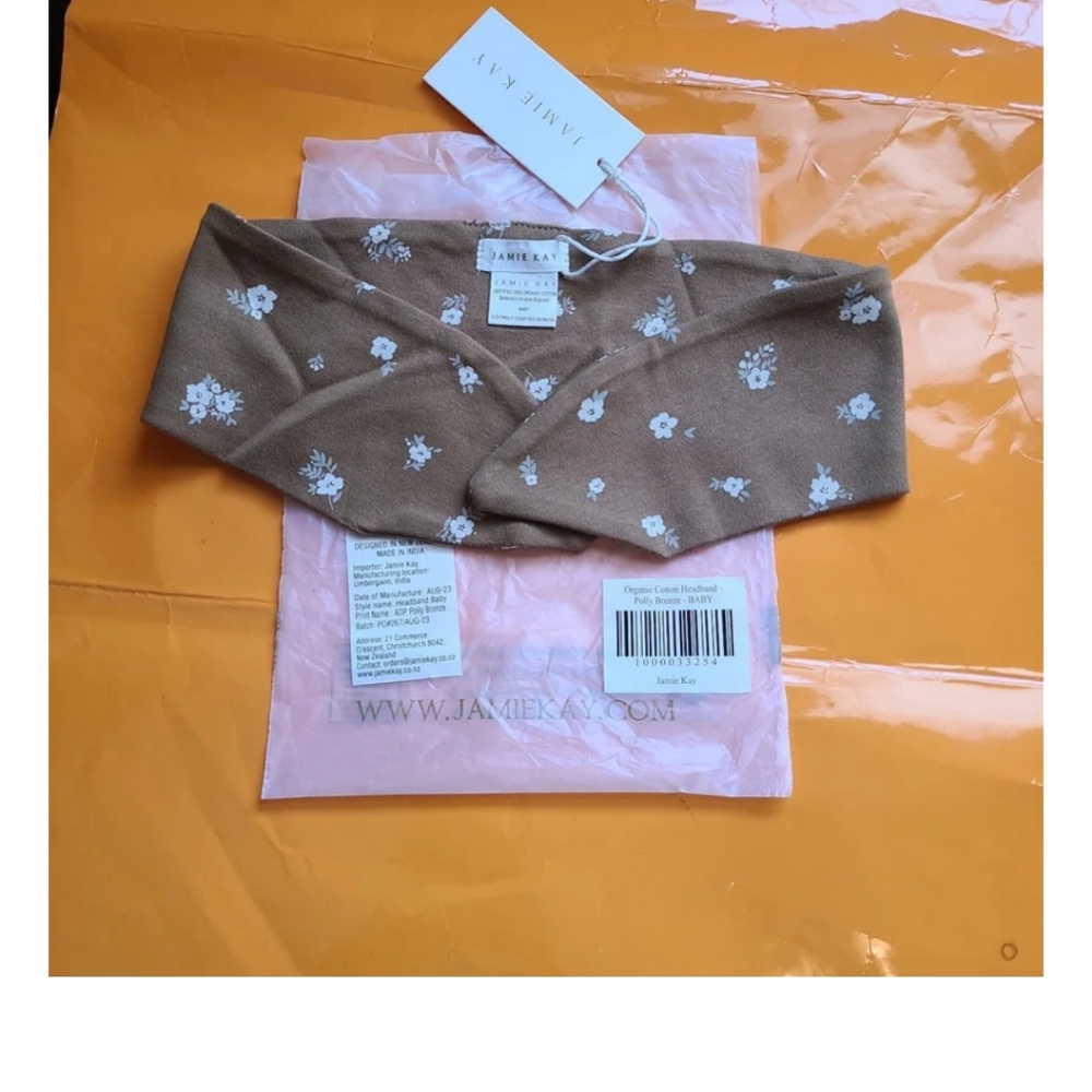 Nwt! Jamie Kay Baby Organic Cotton Headband In Polly Bronze